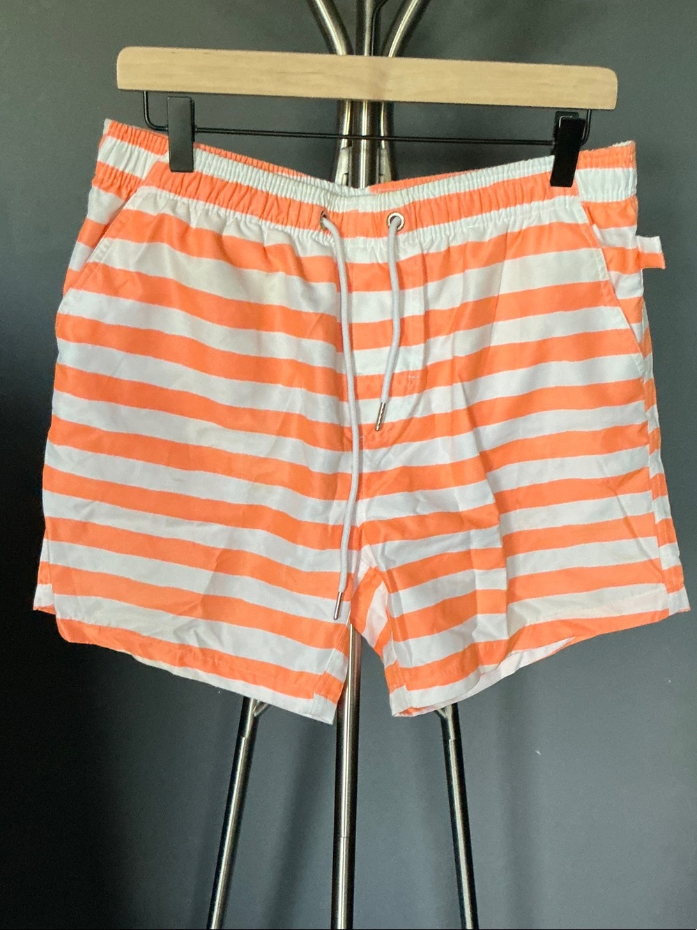 Vacay Men's Orange & White Striped Quick-Dry Swim Trunks